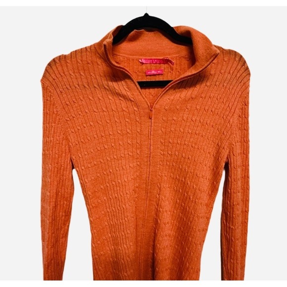 Peter Millar Golf Full Zip Cable Knit Jacket Peach Orange Size Medium 100% Wool - Picture 2 of 5